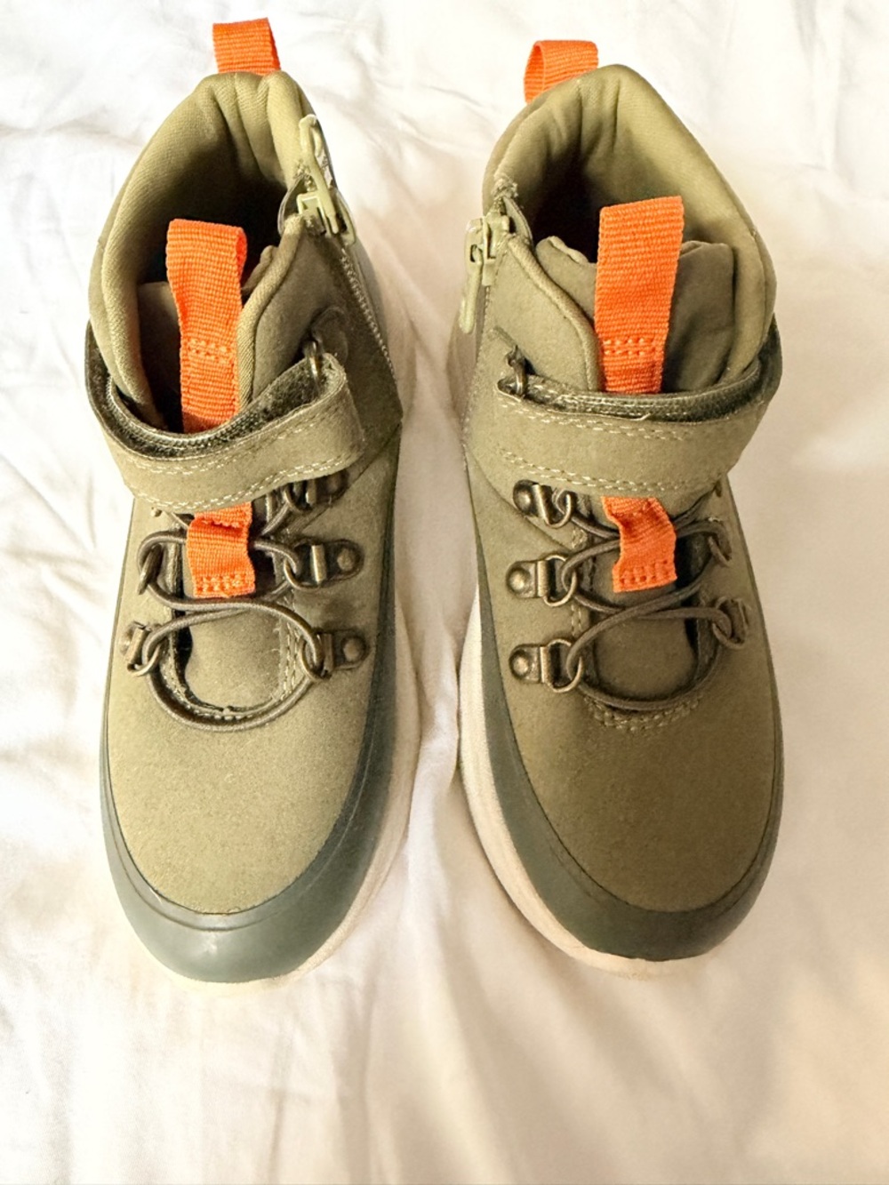 Cat & Jack Kids Olive Green and Orange High-Top Sneaker Boots